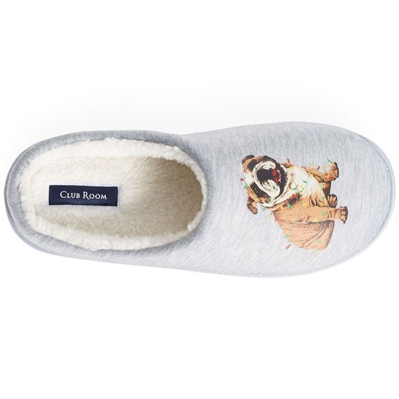 Club Room Men's Holiday Bulldog Fleece-Lined Slippers Grey Small Size 6-7 - Picture 1 of 5